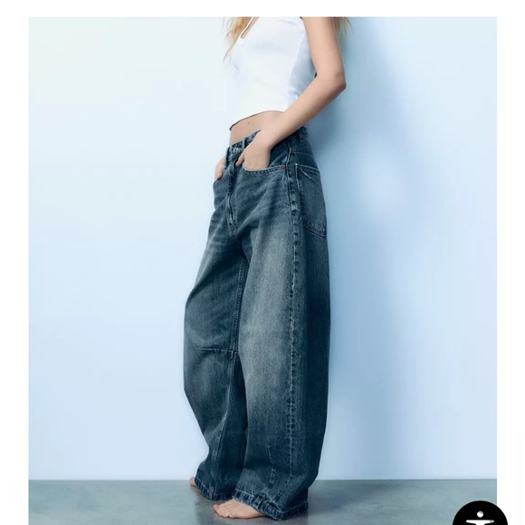Zara TRF Mid Waist Baggy Balloon Jean | Light Blue | Size 25 (US 0) - Picture 11 of 13